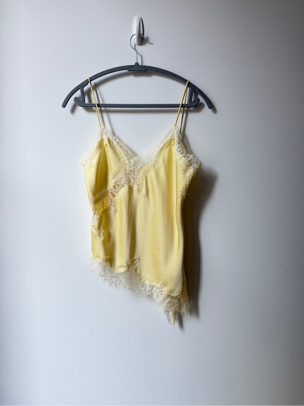 Zara Pale Yellow Lace-Trim Satin Cami